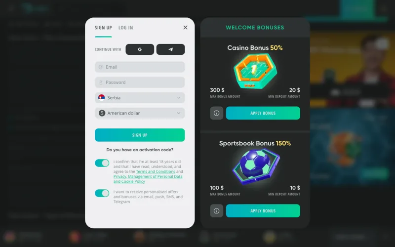 Drip Casino registration form fields